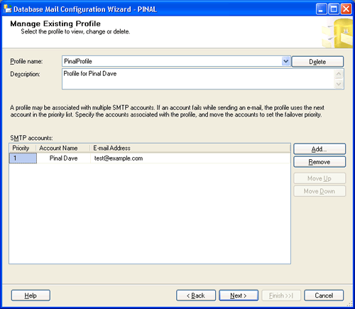 SQL SERVER - 2008 - Configure Database Mail - Send Email From SQL Database step-7 SMTPAccounts 